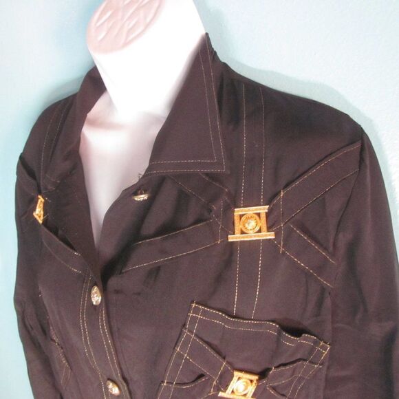 Patricia Forgeal Paris Designer 1980's Women Size L Black Button Up Shirt Jacket - Picture 8 of 15